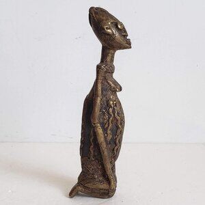 7" African FERTILITY GODDESS Woman Kneeling Bronze Brass Statue Figurine